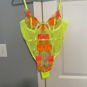 Neon Yellow and Orange floral Thong Teddy